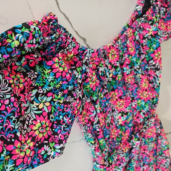 Lilly Pulitzer XL Off Shoulder Floral Maxi Dress Puff Sleeve Wrap Belt Resort Re - Picture 10 of 14
